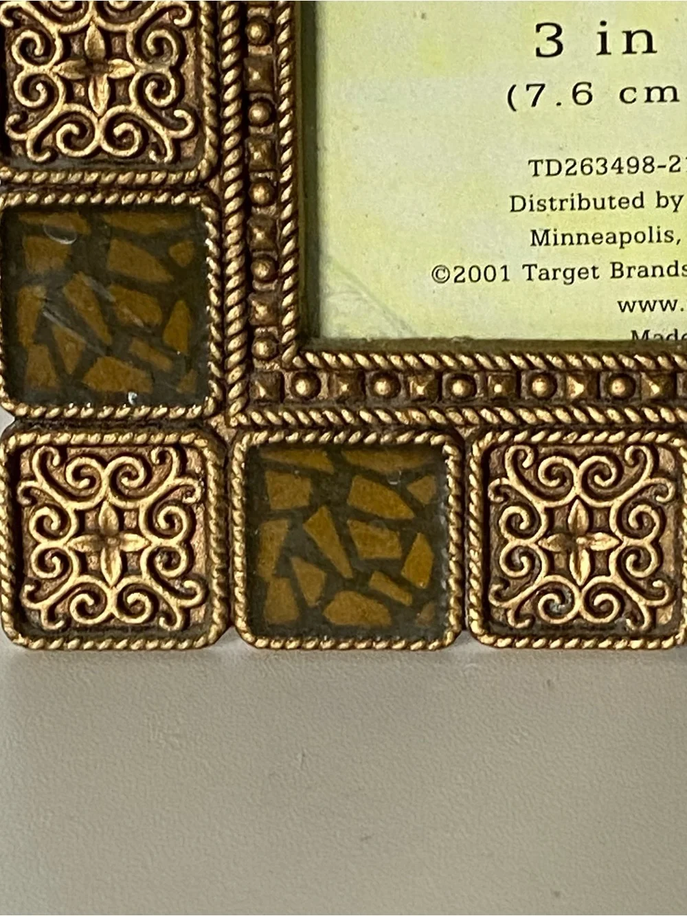 Vintage Metal Square Photo Frame 3x3” Embossed & Mosaic Look Squares EUC Burnes